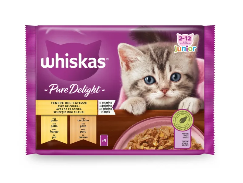 WHISKAS PURE DELIGHT JUNIOR AVES 13X4X85GR