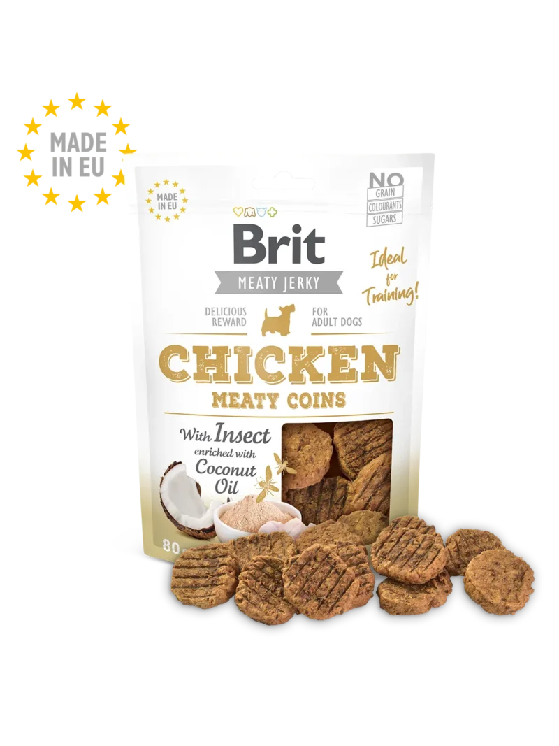 BRIT JERKY SNACK WITH INSECT MEATY COINS POLLO 80GR